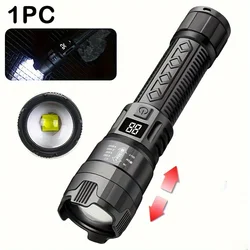 High - Power LED Tactical Flashlight with Display and USB Charging (Black)