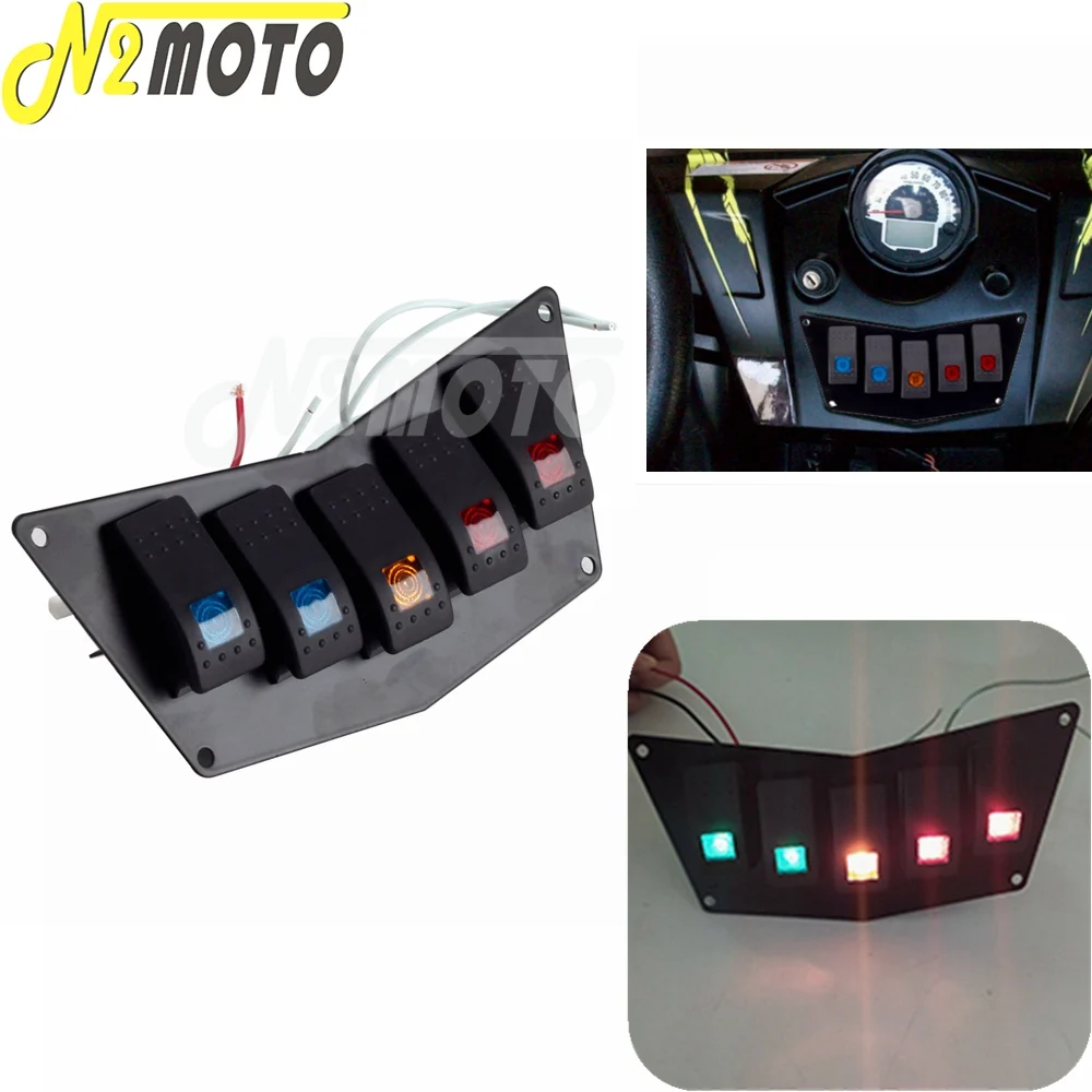 

UTV ON OFF Switch Plate Panel Blue Amber Red LED Indicator 5 Switches Rocker Toggle 5 For Polaris RZR 570 800 900 XP 2008-2017