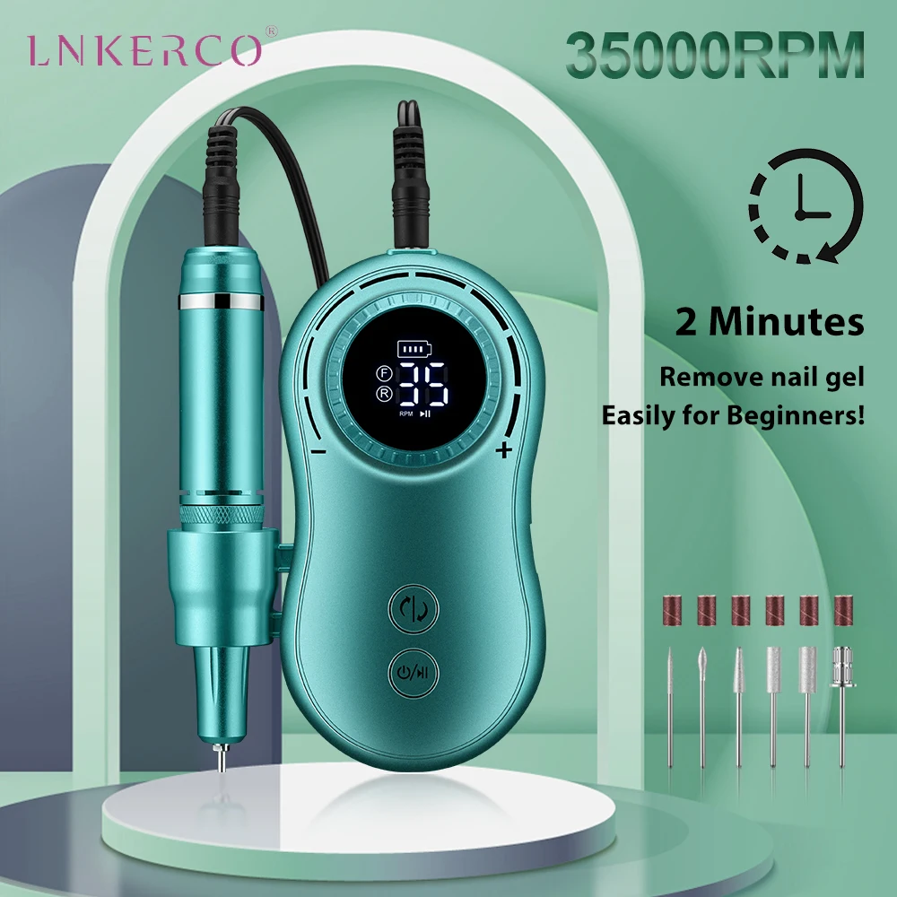 

Lnkerco Nail Drill Machine 35000RPM Electric Manicure Milling Cutter Set Retro Green Electric Nail Pedicure File For Gel Polish