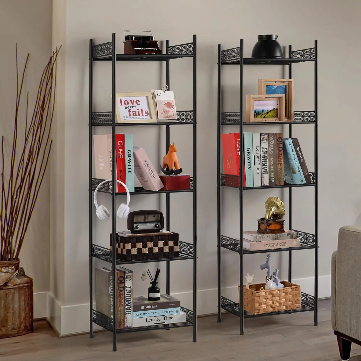 Narrow towel rack with five layers of storage for household shelves, modern storage tower cabinet with tissue rack