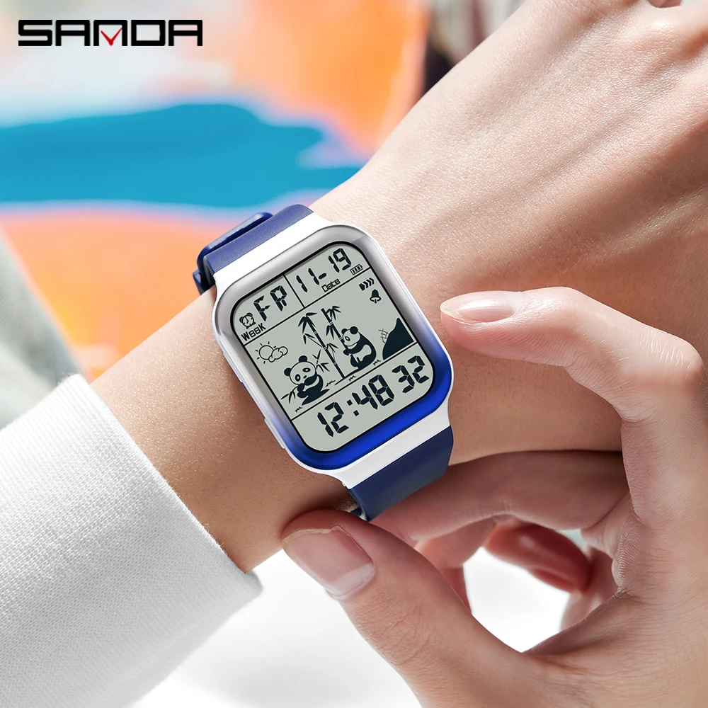 Sanda Men's Electronic Watch Square Gradient Youth Watch Female Student Fashion Digital Wristwatch 5Bar Waterproof Clock 2023