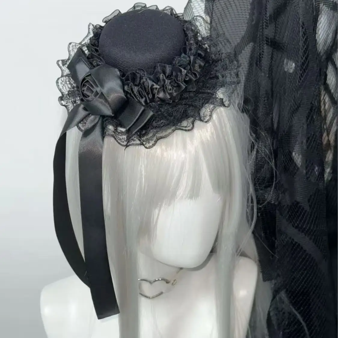 Dunkler Gothic Punk Retro Schwarzer Schleifen-Haarnadel Comic-Con Kleiner Zylinderhut Show Lolita Kopfschmuck Accessoires – Detail 5