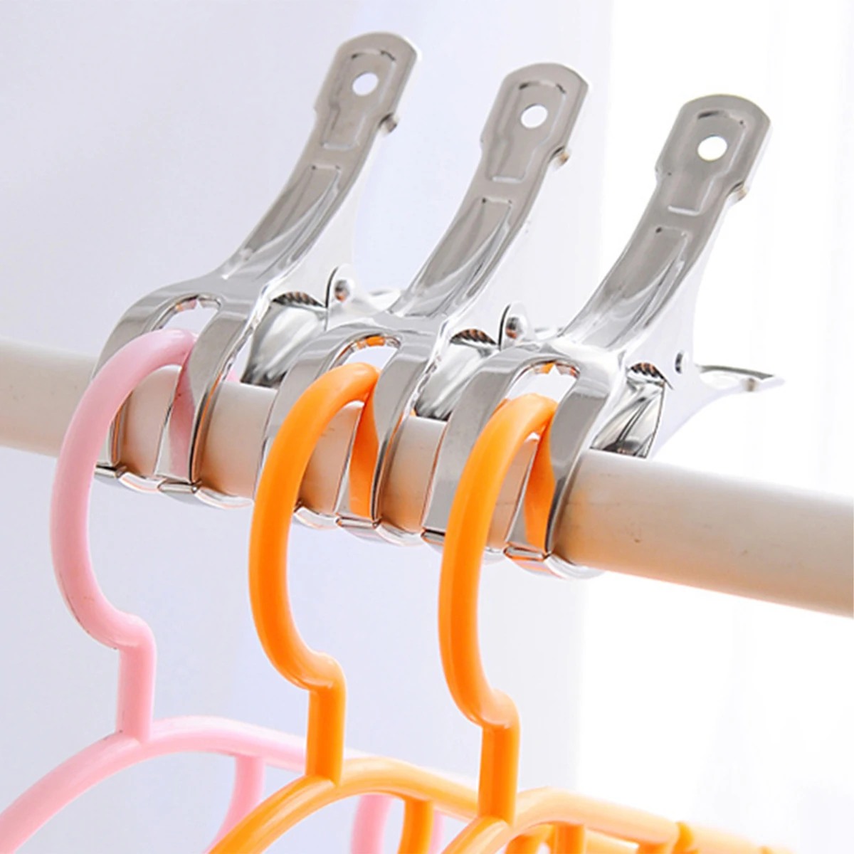 6pcs Upgrade Towel Clips Clothes Hangers Stainless Steel Laundry Clip Windproof Clips Hanging Clothespins Towels Tongs