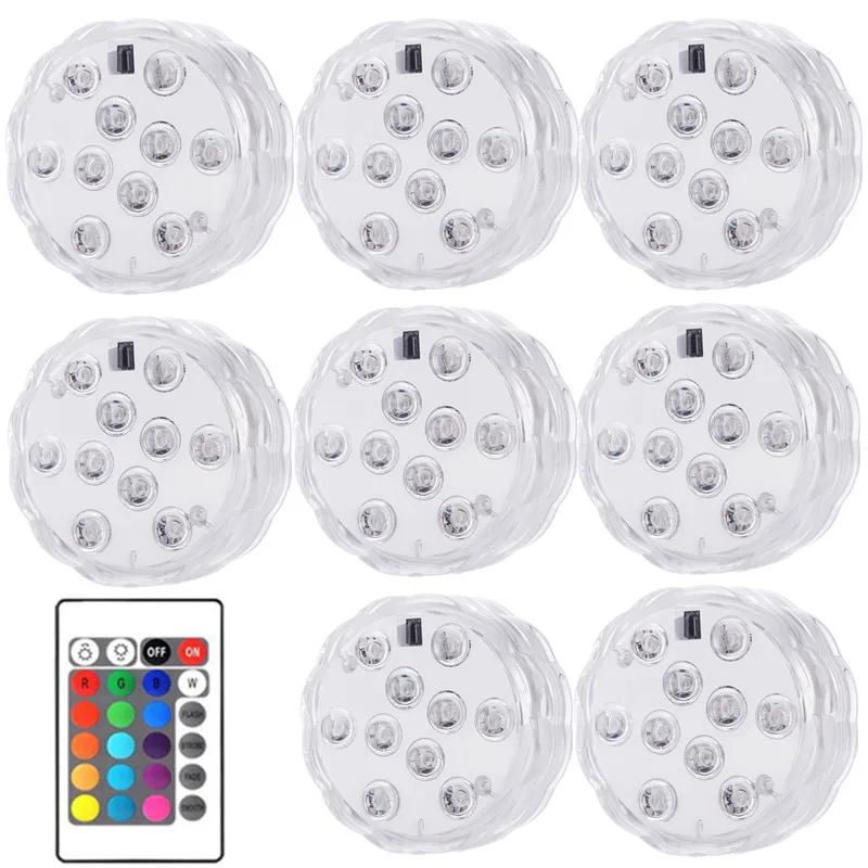 

10leds RGB Submersible Light Underwater LED Night Light Swimming Pool Light for Vase Fish Tank Pond Disco Outdoor Wedding Party