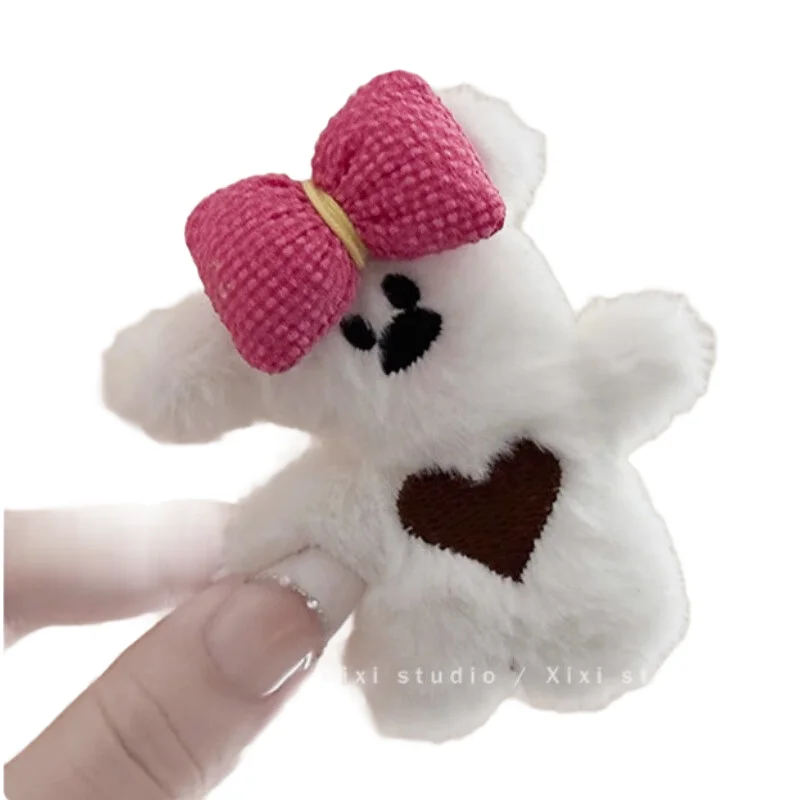 New Plush Bear Hair Clip Side Claws Bowknot Bear Barrettes Headdress for Women Cute Coffee Hairpin Bobby Pins for Broken Hair