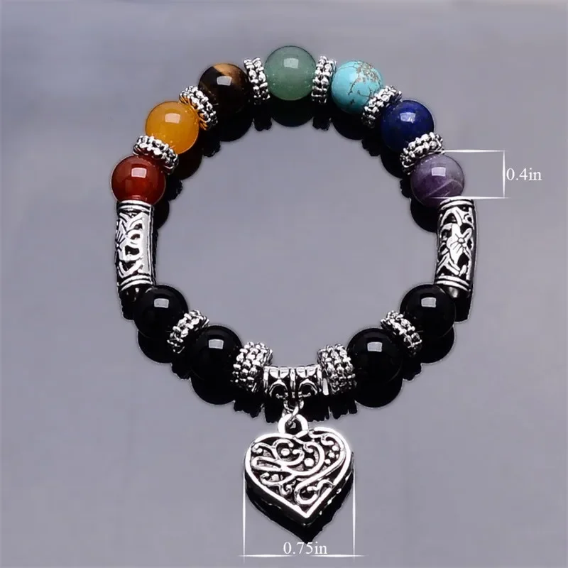 7 Chakra Stone Bead Bracelet Bangle Peach Heart Charm Jewelry Gift For Women Men beaded bracelet stone bead bracelet natural stone bracelet