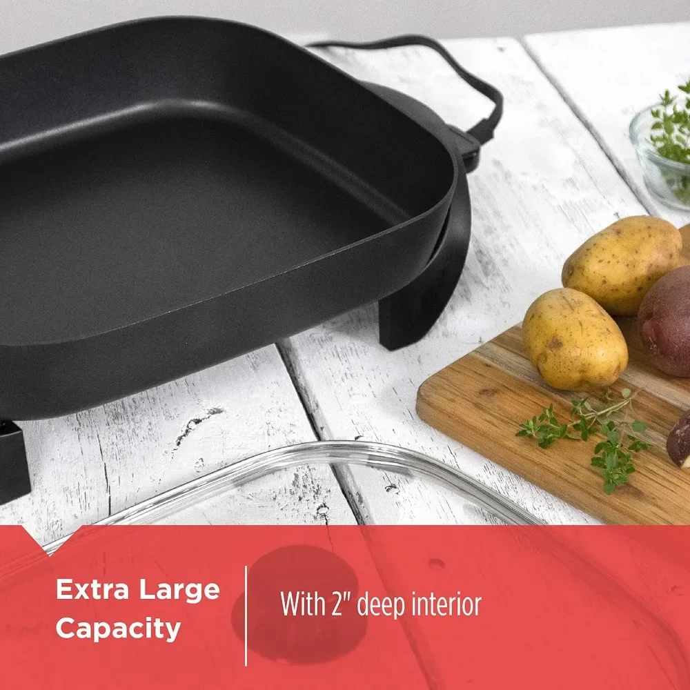 Electric Skillet, Variable Temperature Control, Nonstick Cooking Surface, Dishwasher Safe, Tempered Glass Lid, 12"x15" 4