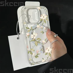 Charming Floral Design Matte Magnetic Clear Phone Case with Wireless Charging Capability - iPhone XS X (Clear - YYDSX858)