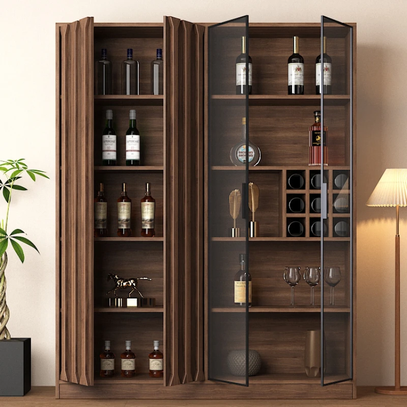 Wine Cabinet Walnut Glass Display Storage Locker Light Luxury Figure Cabinet Living Room Solid Wood Side
