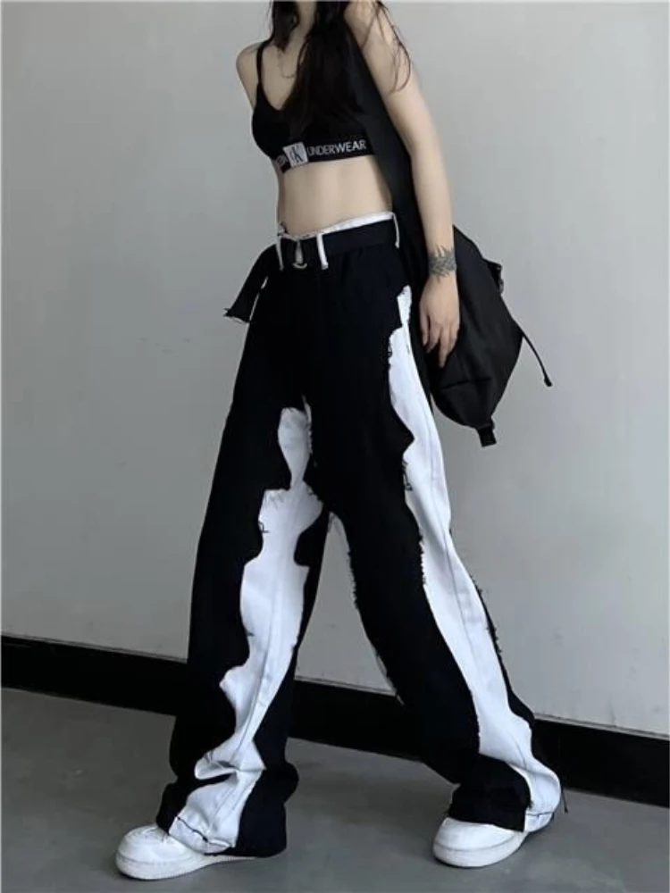 

Color Contrast Y2K Aesthetic 2000S Denim Pants Women Harajuku Graphic Baggy Casual Jeans Punk Hippie Grunge Streetwear Trousers