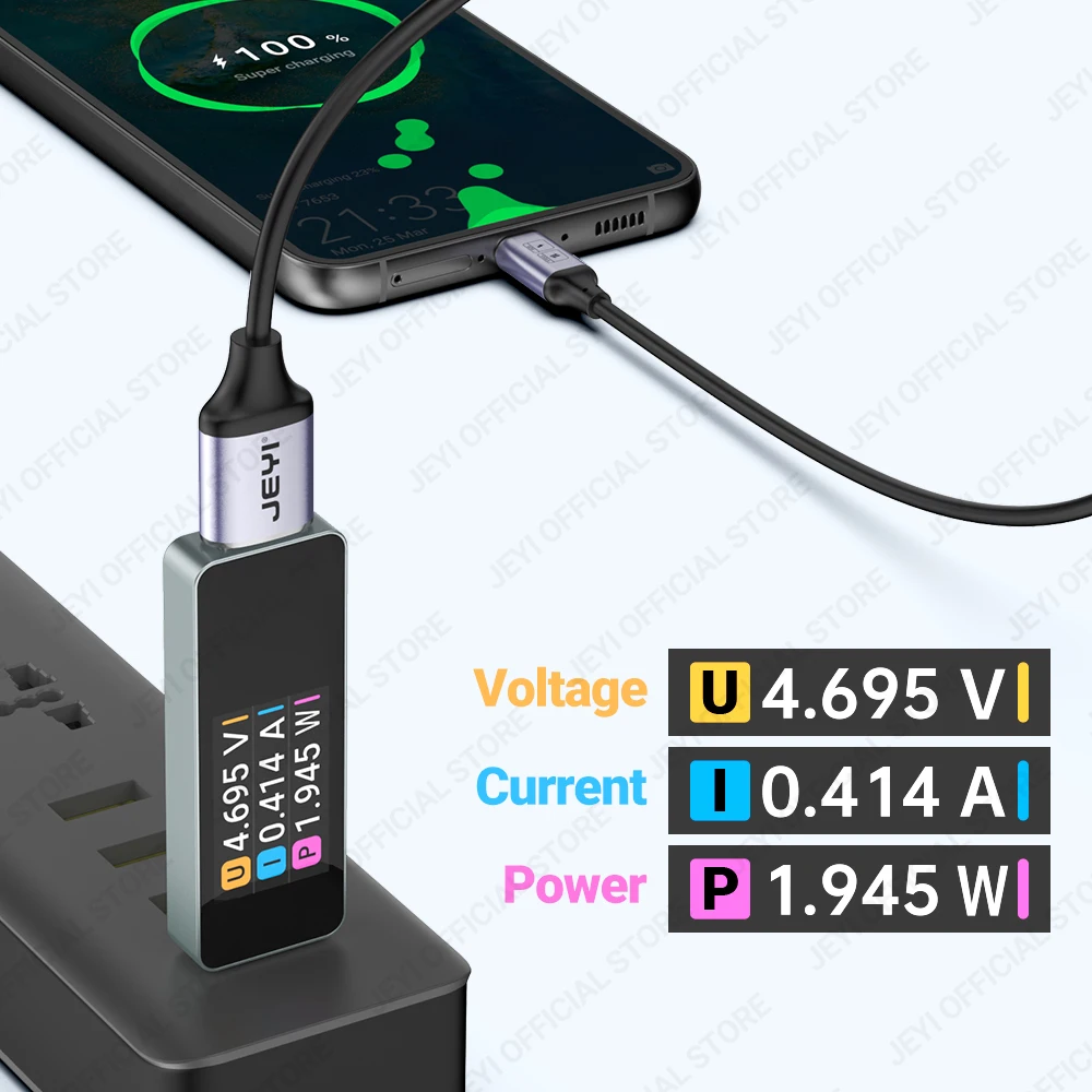 JEYI Power Meter LCD USB Tester 0-3A 3.7-30V USB Multimeter Voltage Current Test Detector  Multi-function Display Capacity 3