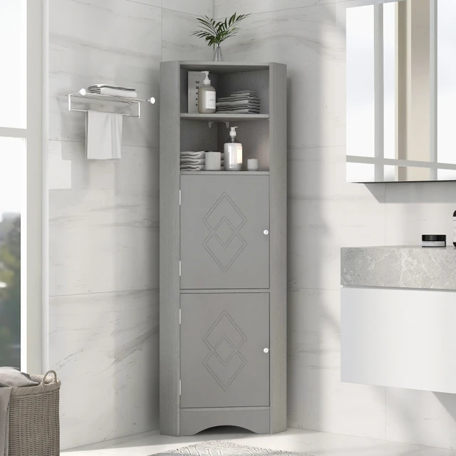 Bathroom Storage Cabinet Slim Freestanding Linen Tower Cabinet w