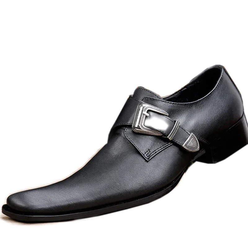 

Batzuzhi New Hot Genuine Leather Men Dress Oxfords Shoes Square Toe Slip-on Black Men Leather Business Party Shoes, EU38-46!