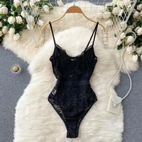 Ins Fashion Women Black Lace Bodysuit Sexy Spaghetti Strap Sleeveless Hollow Out Slim Fit Body Top 2025 summer Female Overalls - Image 4