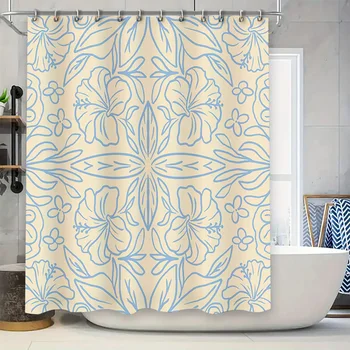 Blue Beige Floral Shower Curtain – Stylish Bathroom Decor 1