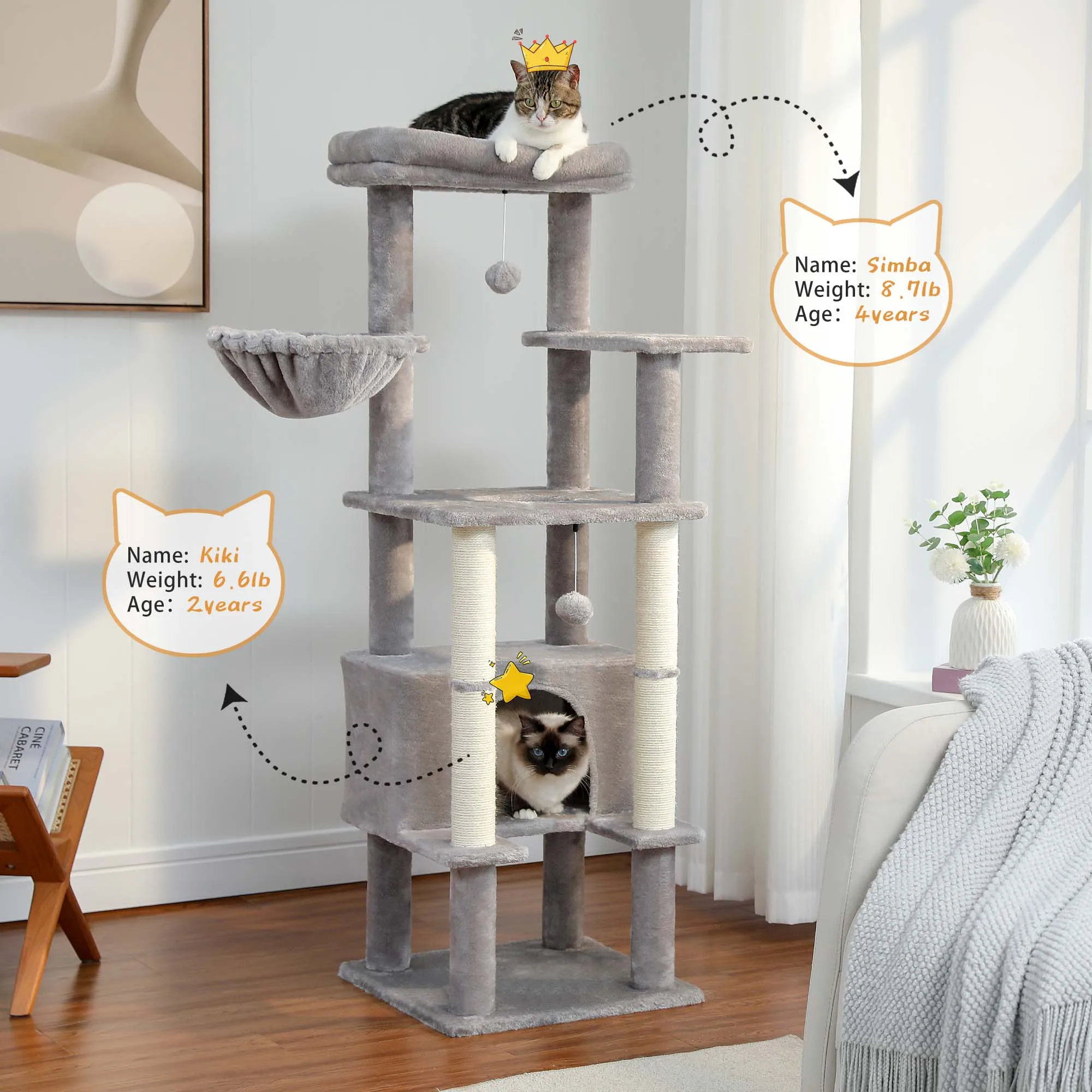 Title 6, Tall Cat Tree Tower for Indoor Spacious Top Per...