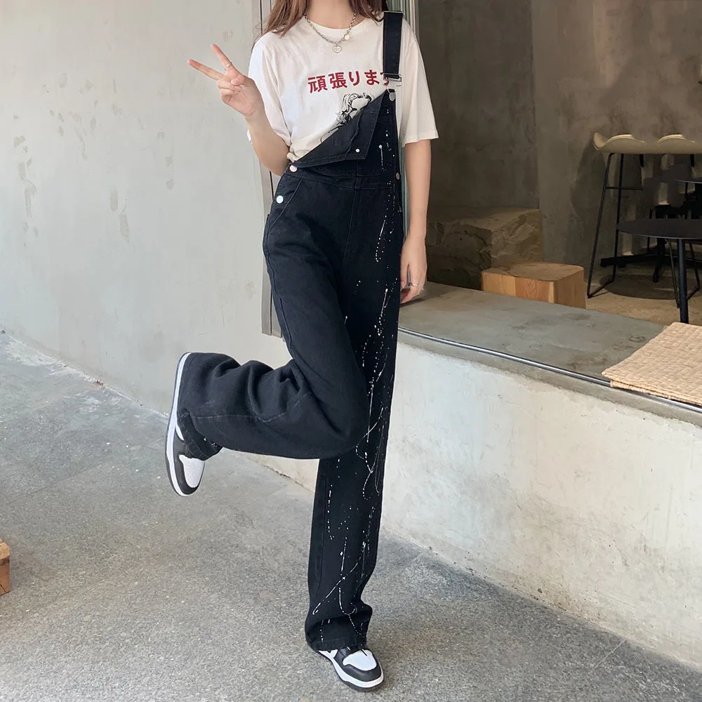Повседневные свободные джинсовые комбинезоны женские демисезонные с граффити