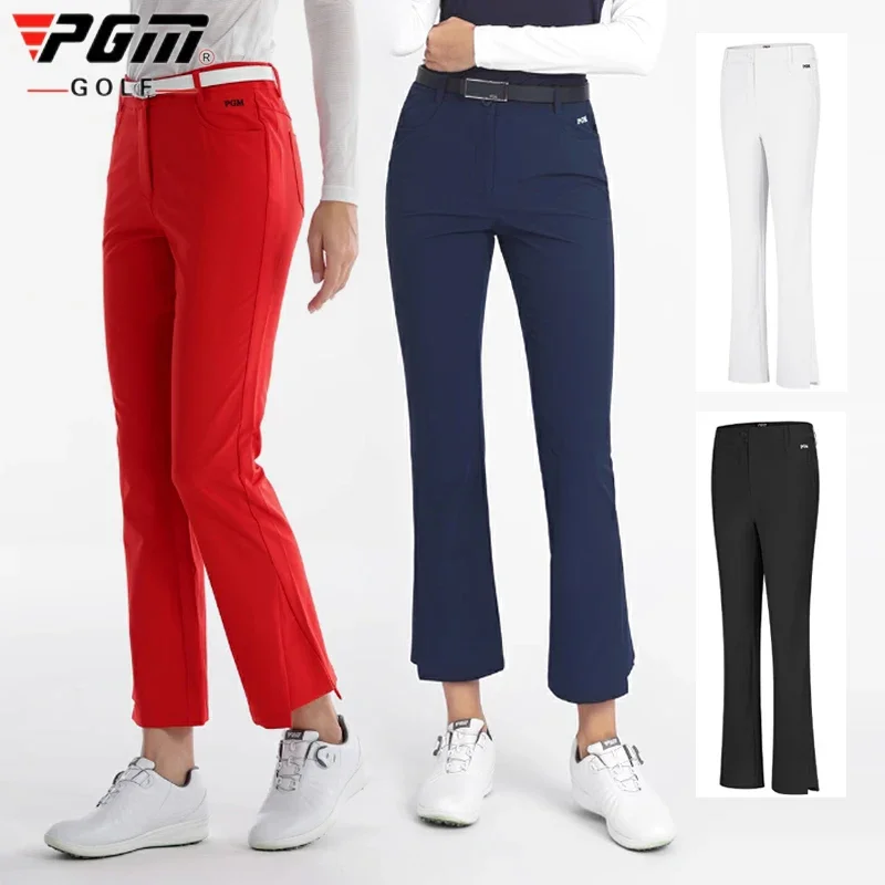 Split Design PGM Women Spring Golf Pants Ankles Cropped SlimTrousers Ladies Elastic Flared Pants High Waist Sports Golf Clothing