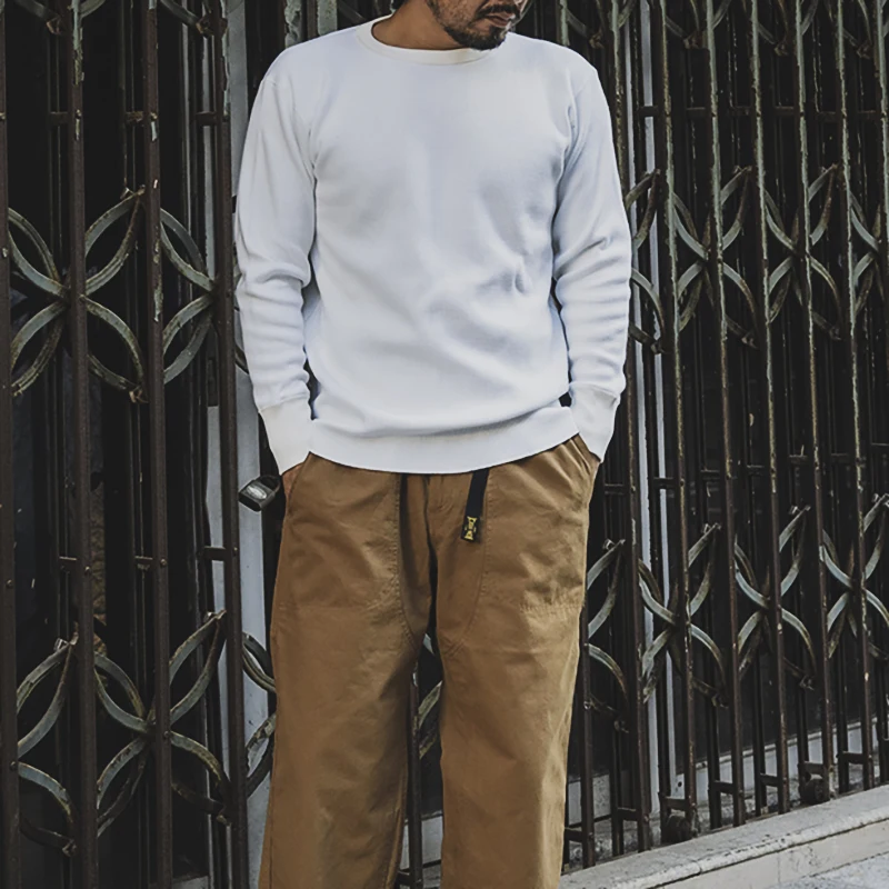 Warmth American Retro Men's Long Sve T-irt Heavyweight Cotton Wfle Pattern Base irt Youth Faion Casual Sle round...