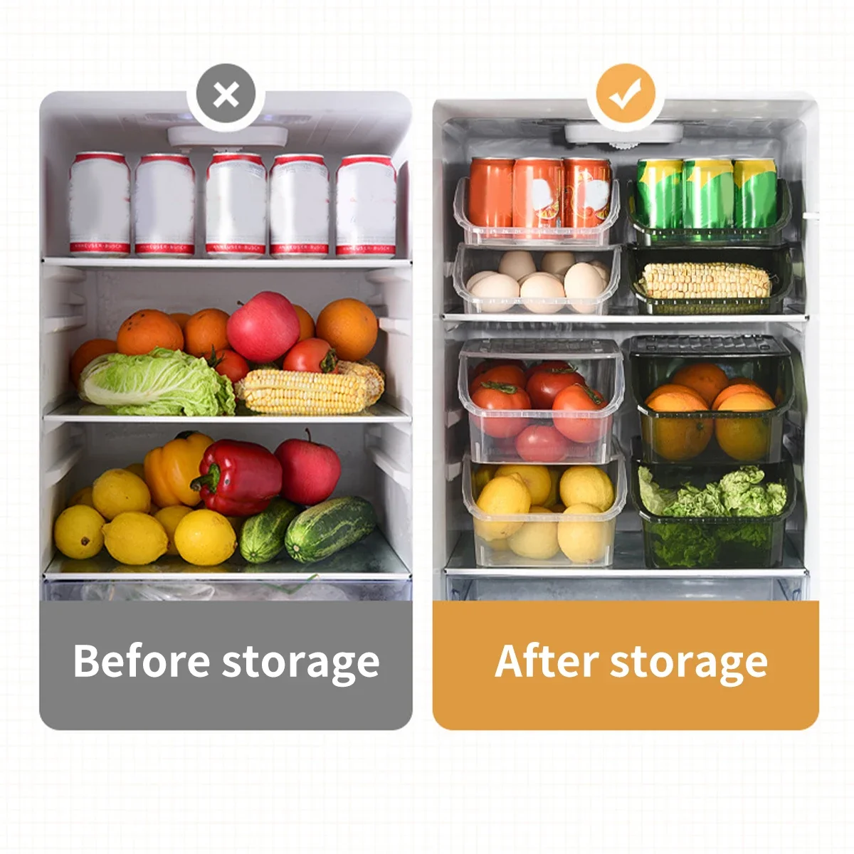 WORTHBUY Refrigerator Storage Box Stackable Storage Bins Kitchen Transparent Crisper Multifunctional Organizer Box With Lid 3
