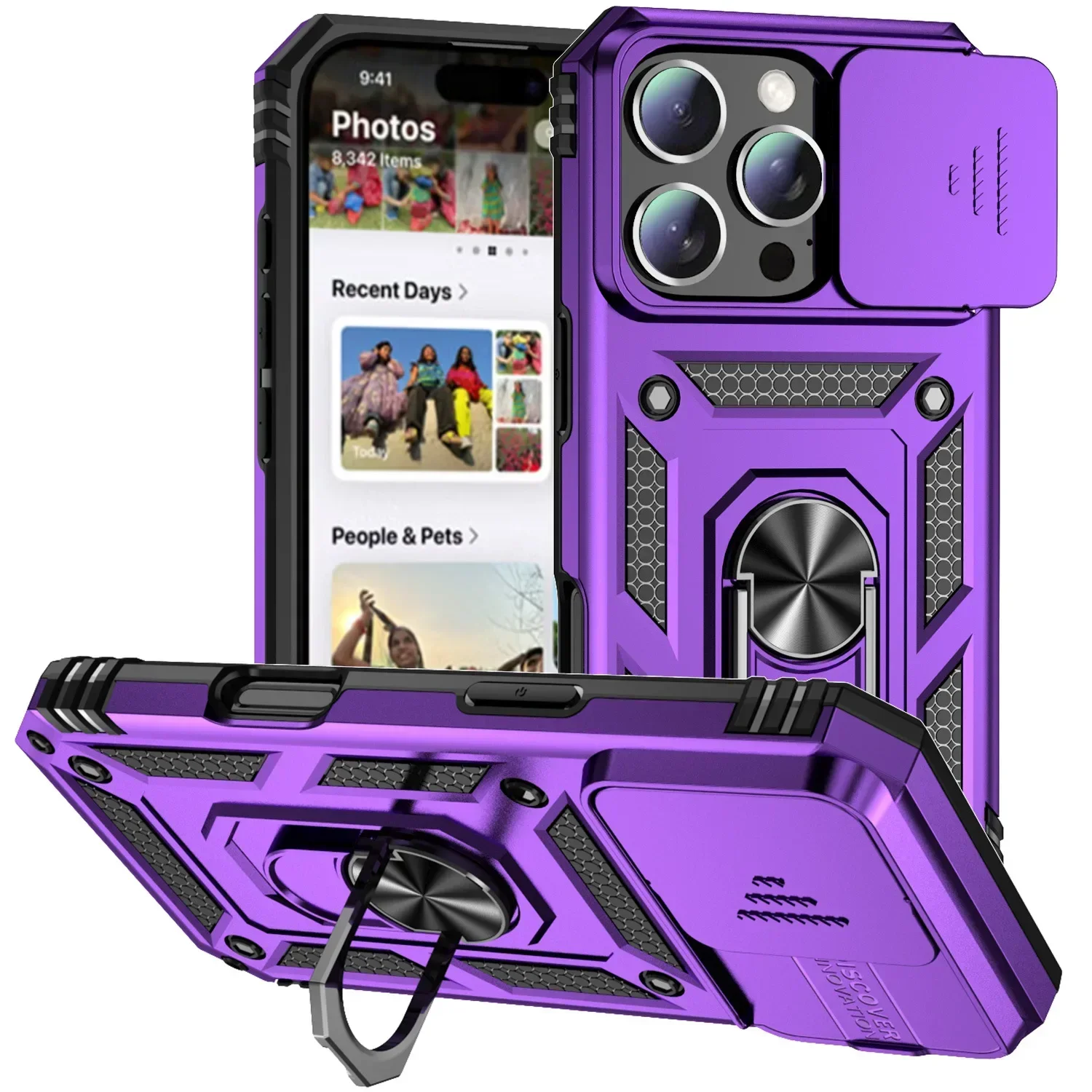 Military Grade Armor Case with Rotating Ring Stand and Slide Camera Lens Cover