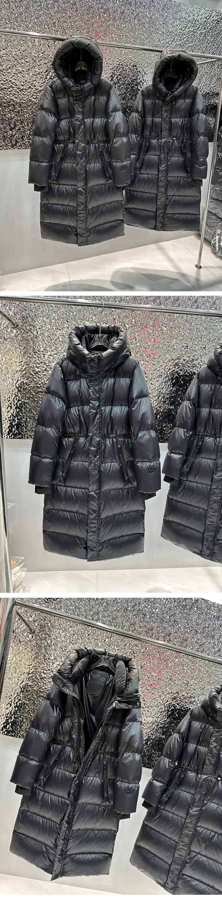 Janveny 2026 New Winter Extra Long Hooded 90% White Duck Down Jacket Women Ultra-Thick Warmth Black Glossy Fluffy Puffer Coat