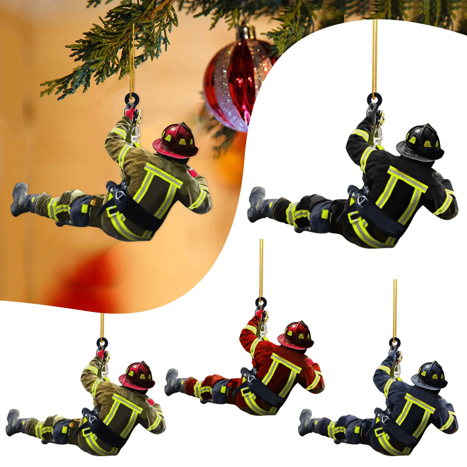 Personalized Firefighter Pendant Fireman Sculpture Ornaments Keychain Gifts Car Accessory Mirror Hanged Decor Acrylic Miniatures charm decoration