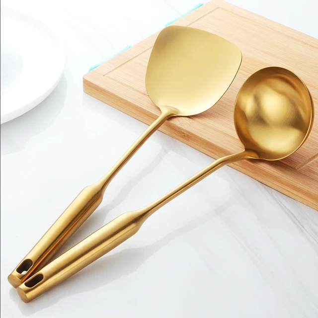 Stainless Steel Kitchen Utensils Chopsticks Tube Soup Ladle Colander Set  Gold Cooking Tool Set Egg Stirrer Kitchenware Set - AliExpress