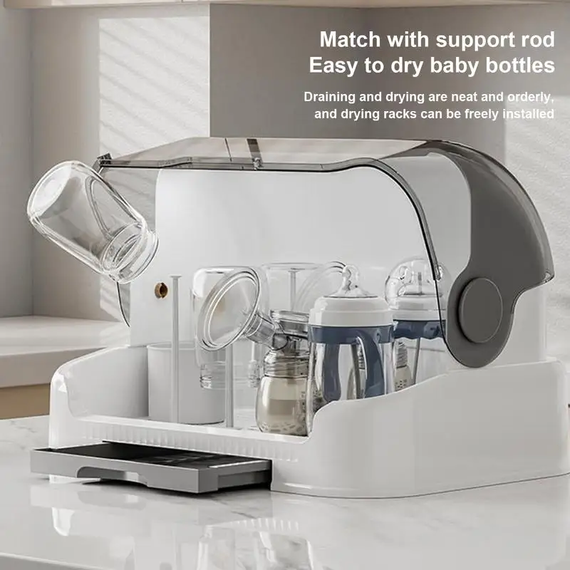 Drying Rack for Bottles Cups Dustproof Bottle Storage with Removable Drip Tray Toddler Bottles Storage Box with Good Sealing