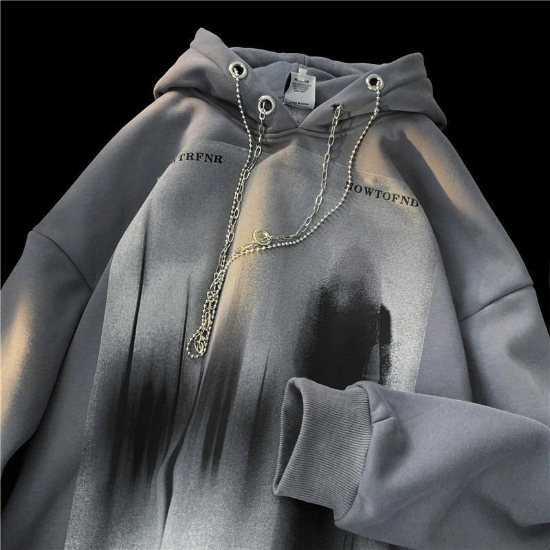 American Style Street Gothic Hoodie Hip Hop Fashion Chain Drawstring Design  Pullover Shirt Hoodies Male Sweater Y2k Tops Coat - AliExpress