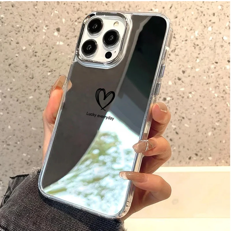 Kawaii Heart Print Mirror Phone Case - Clear Soft Shockproof Protective Cover