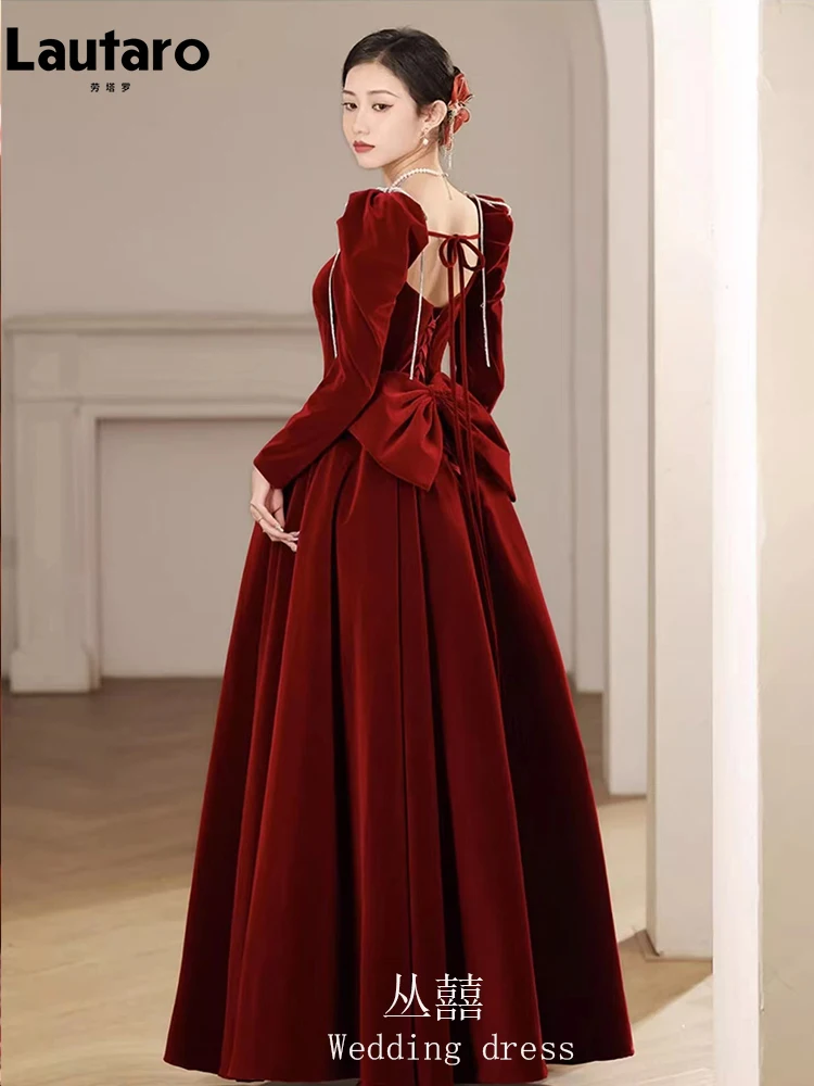Lautaro Spring Extra Long Birthday Party Evening Velvet Maxi Dresses for Women Puff Sleeve Square Neck Luxury Elegant Clothing 6