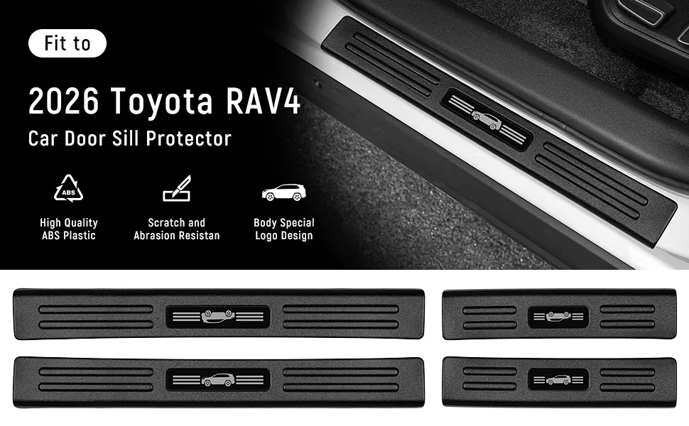 4-teiliger Türschwellenschutz für Toyota 2026 RAV4 LE SE XLE XSE Limited Hybrid Zubehör Mattschwarzes ABS-Material Vorne und Hinten – Detail 1