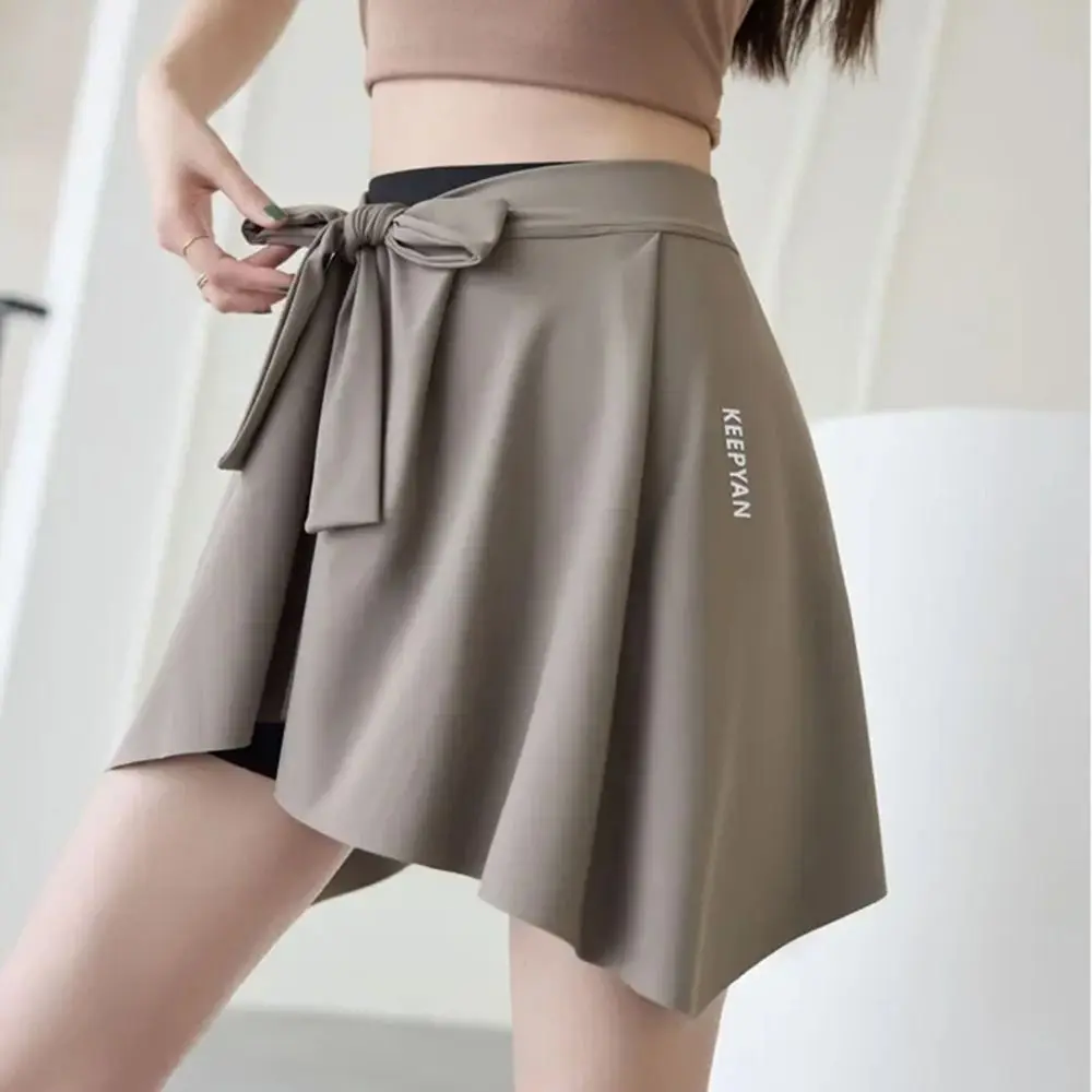 Irregular Butt Curtain Anti-Exposure Side Split Women's Yoga Skirt Lace-up Quick Drying One Piece Skirt Sports and Fitness