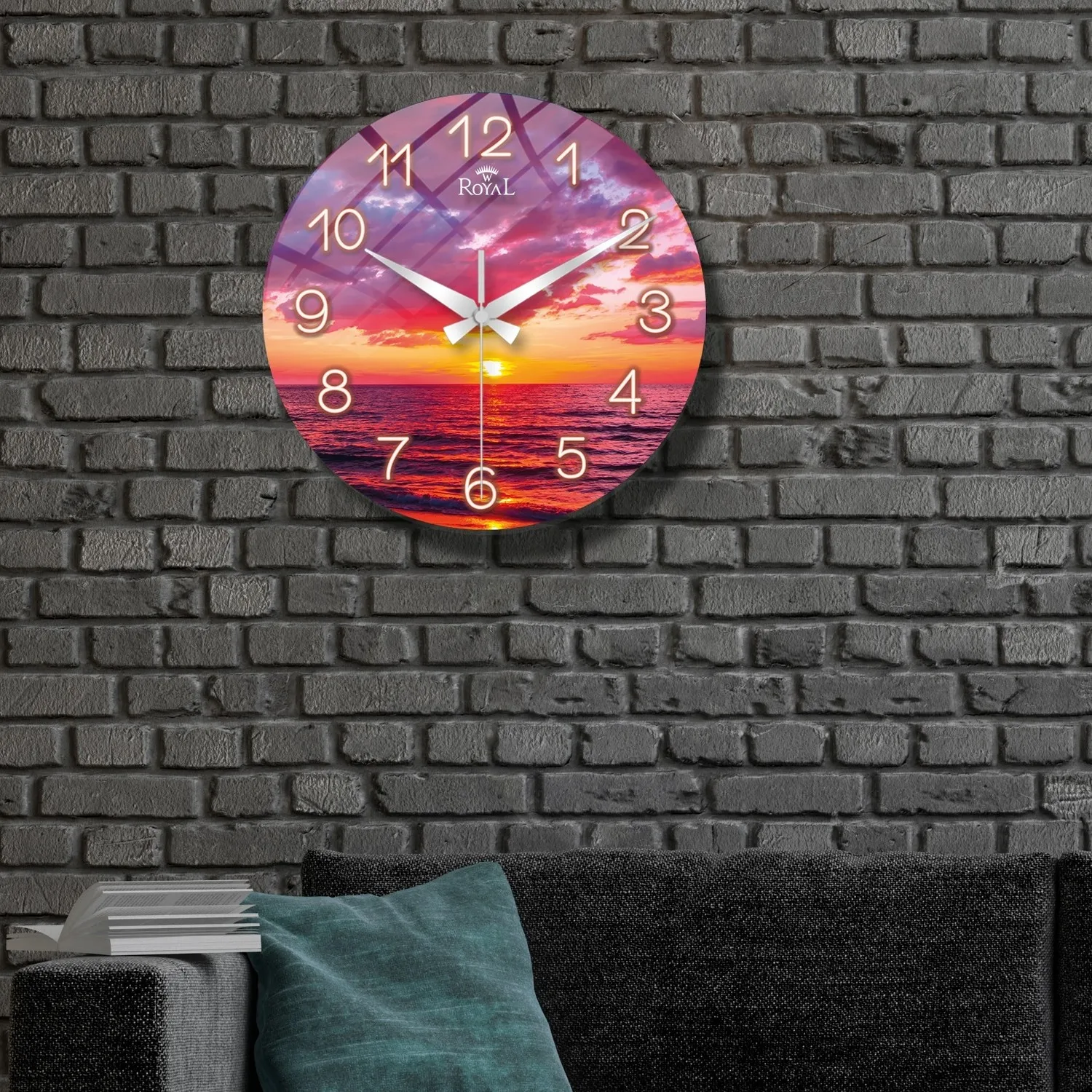 

Curly Decorative Glass Wall Clock 40 Cm Landscape Printed Lovely Görünüme Have Modern Style Good Quality Surface Easy Kurulumlu
