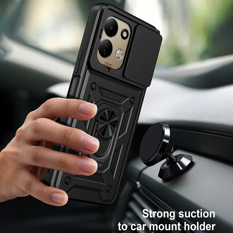 Armor Slide Camera Ring Kickstand Protective Phone Case Cover