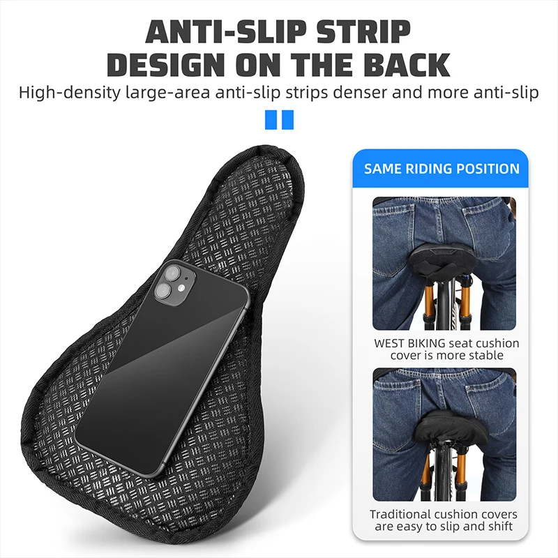 WEST BIKING Bicycle Saddle Cover Silicone Shock-absorbing Cushion Cover MTB Road Bike Breathable Seat Anti-Slip Cycling Cushion