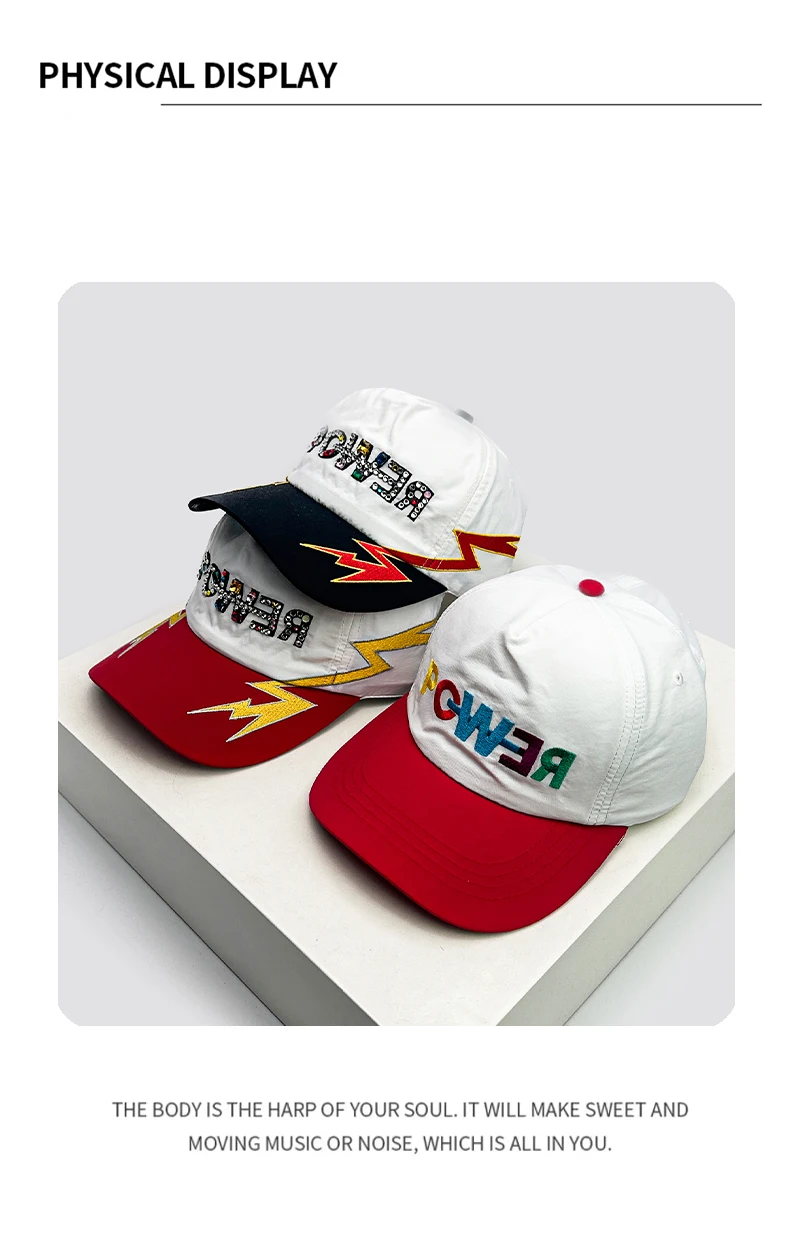 New Unisex Flash Diamond Letters Lightning Embroidery Baseball Hats Breathable Personal Sunshade Peaked Caps Versatile Fashion