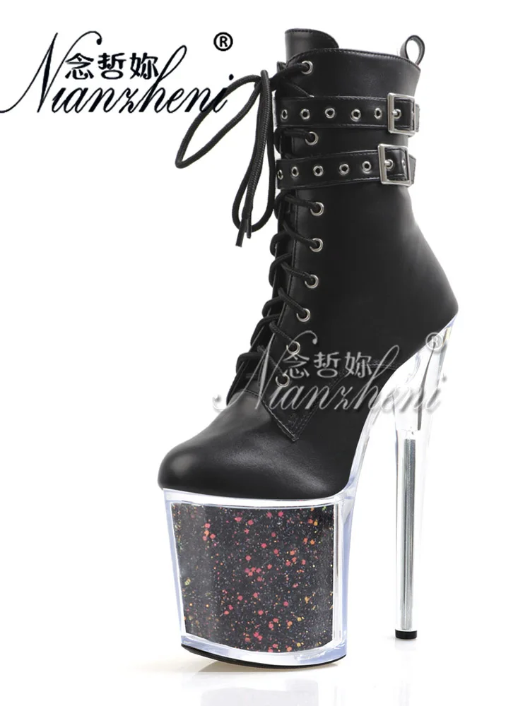 8Inches Belt Buckle Sexy Fetish Stripper Heels Womens Ankle Boots Pole Dance Shoes Exotic Dancer Fashion 20cm Platform Nightclub