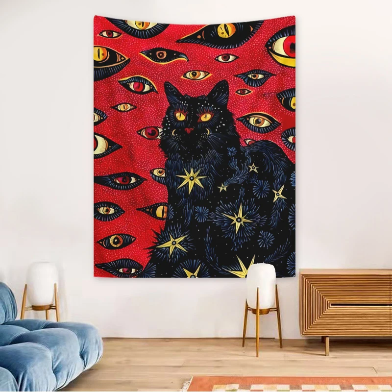 1 Stück Katzen-Wandteppich, Katzen-Wandteppich mit Fantasie-Augen, Schlafzimmer, Wohnzimmer, Heimdekoration, Wandbehang – Detail 4