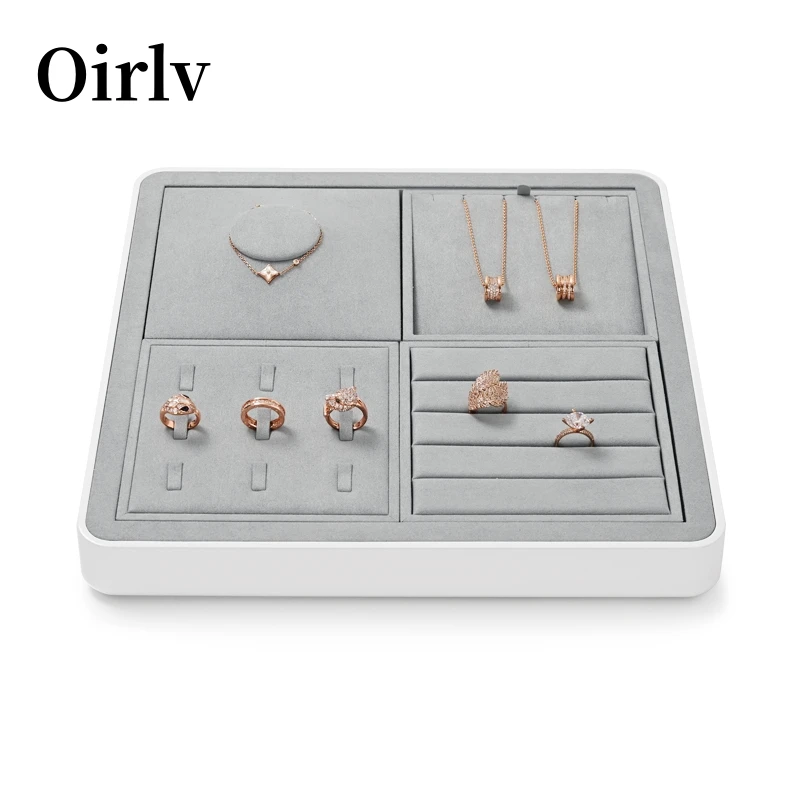 Oirlv Display-Tabletts, graues Samt-Schmuck-Display-Tablett für Ring, Ohrringe, Armreifen, Halsketten-Tablett, Organizer, Schmuck-Display-Tablett, Grau