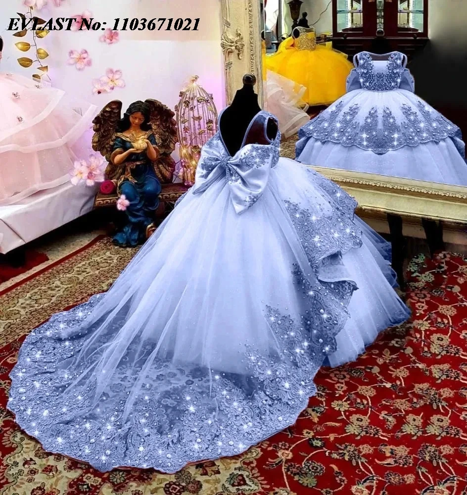 EVLAST Pink Flower Girl Dress for Wedding Little Girls Birthday Party Gown Beaded Pageant Dress for Photoshoot FD53