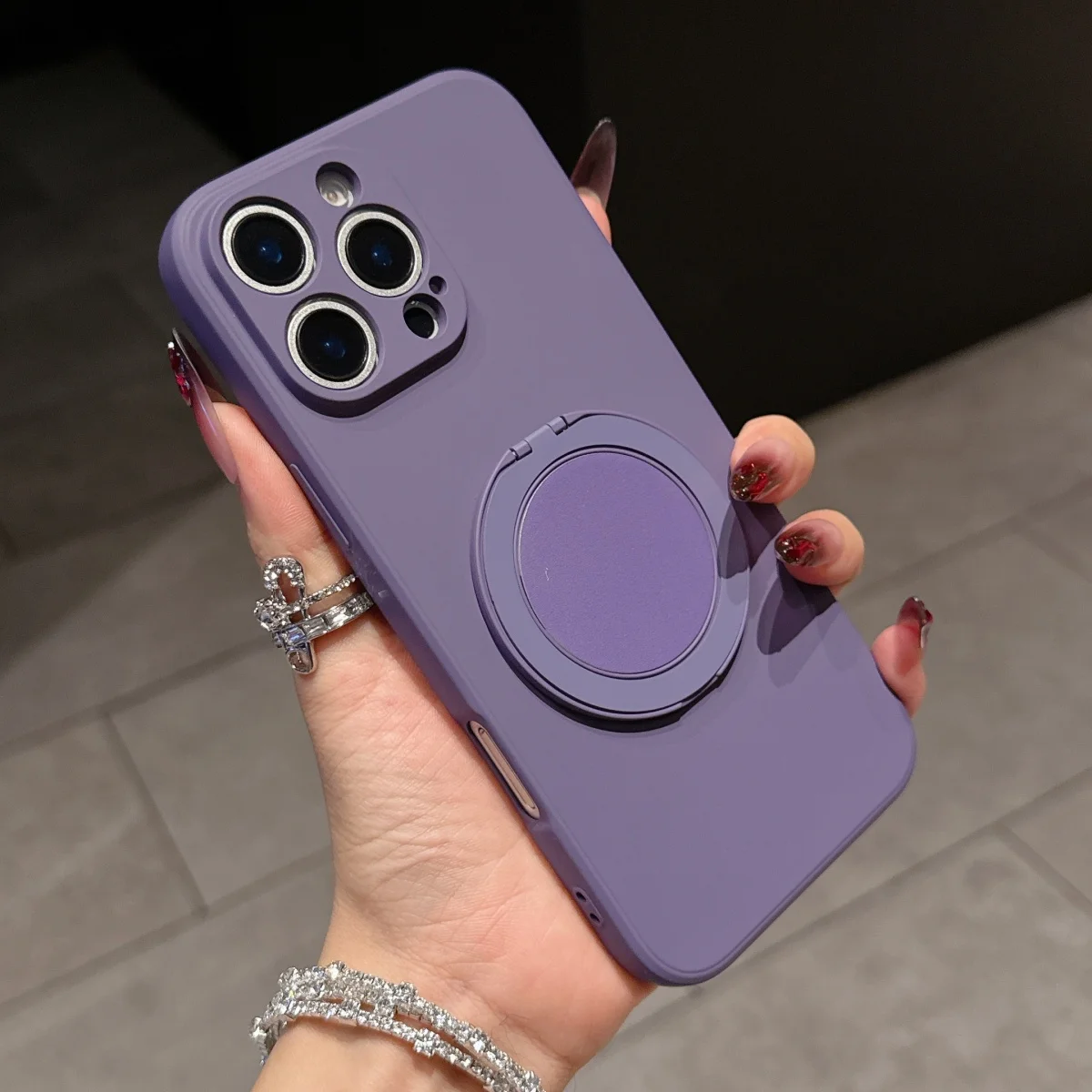 360° Rotating Liquid Silicone Case with Ring Kickstand and Grip Bracket