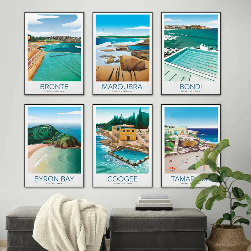 

Modern Sydney Beach Illustration Posters Wall Art HD Pictures Canvas Paintings And Prints For Living Room Home Decor Frameless