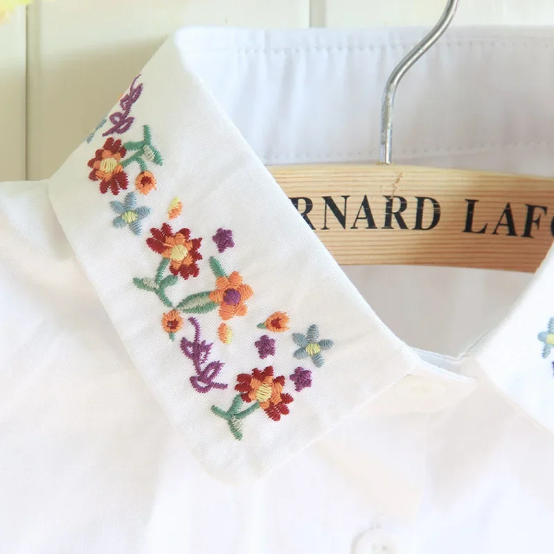 Ladies Women Cotton Detachable Lapel Shirt Fake Collar Floral Embroidered False Blouse Neckwear FS0420 fake collar