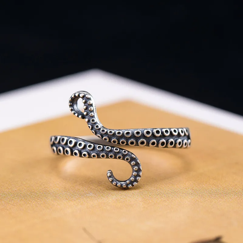Silver Ring Silver Rings Punk Vintage Personality 925 Sterling Silver Originality Octopus Tentacles Open Rings For Women Girl LR009