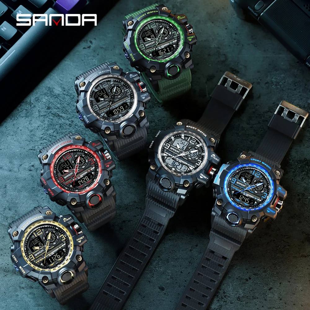 SANDA 3133  Week Day Display Digital Analog Watch Alarm Mode Teenager Student Electronic Wrist Clock Trendy Fashion Waterproof 6
