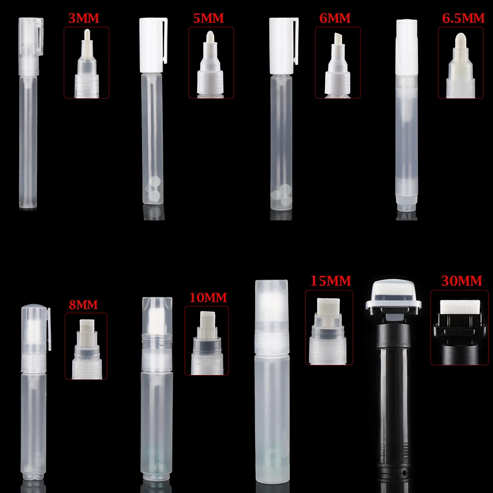 Refillable Transparent Graffiti Pens with Plastic Barrels for Liquid Chalk and Paint
