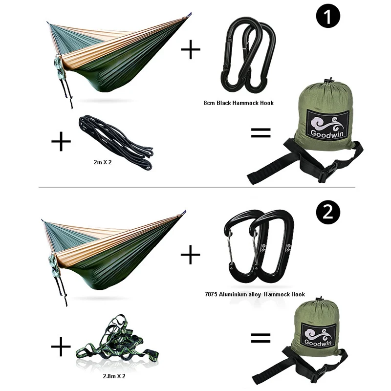 2 Person Portable Outdoor Camping Hammock 300x200 cm With Color Matching Hammock High Strength Parachute Fabric Hanging Bed