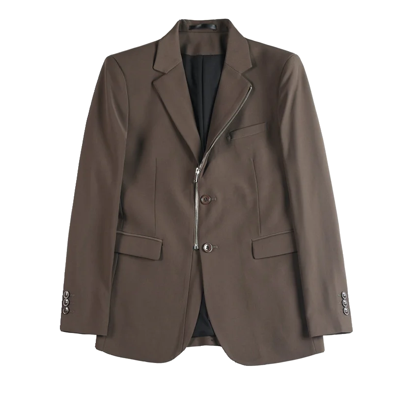 Zipper Men Blazers Spring Business Casual Suit Jacket Slim Office Social Dress Coat Wedding Groom Men Clothing